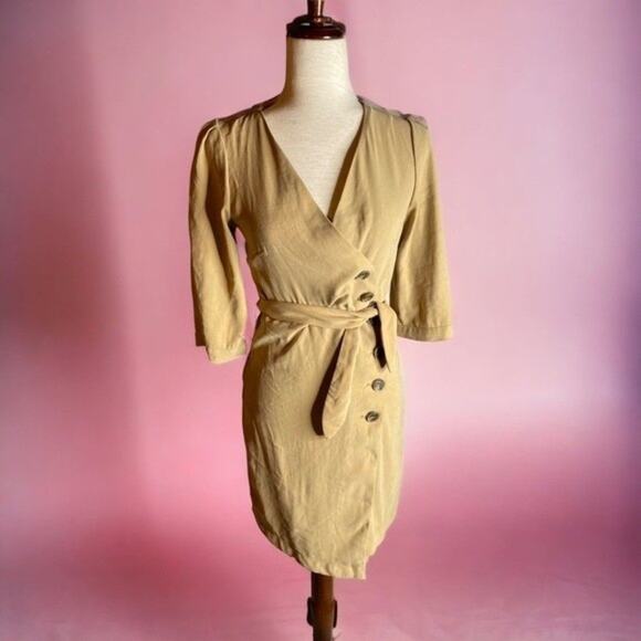 MANGO khaki trench-coat dress‎ with belt tie front buttons short dress NEW - Picture 2 of 6